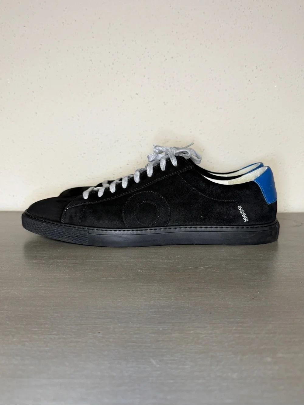 Oliver Cabell Low 1 Black Suede Sneakers Made in Italy Blue Accent Mens Size 14
